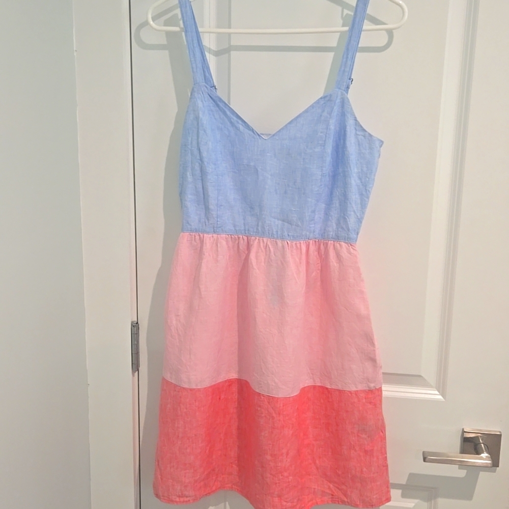 Cynthia Rowley 100% linen colorblock summer dress with straps, size M